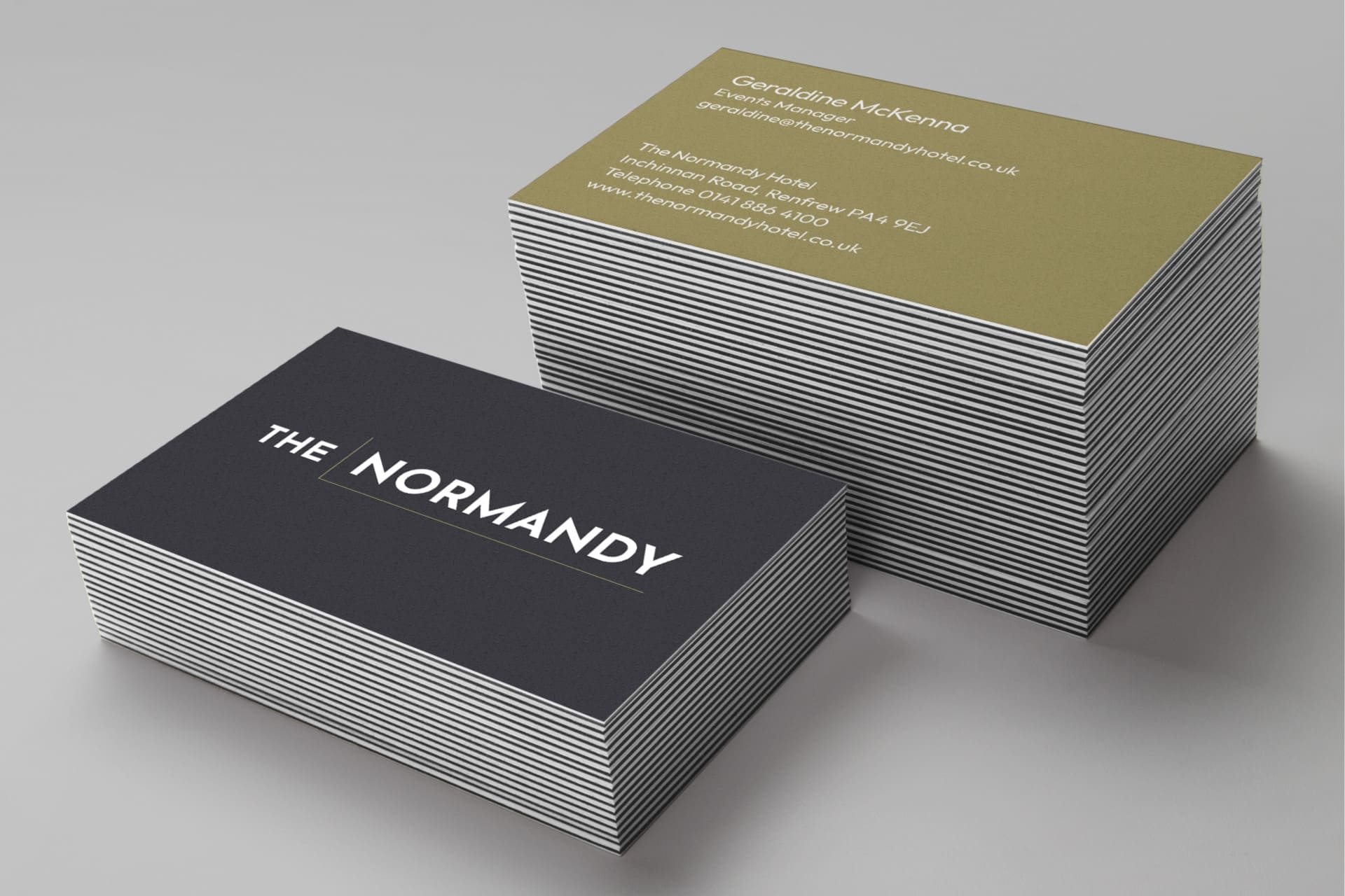 The Normandy Hotel branding business cards